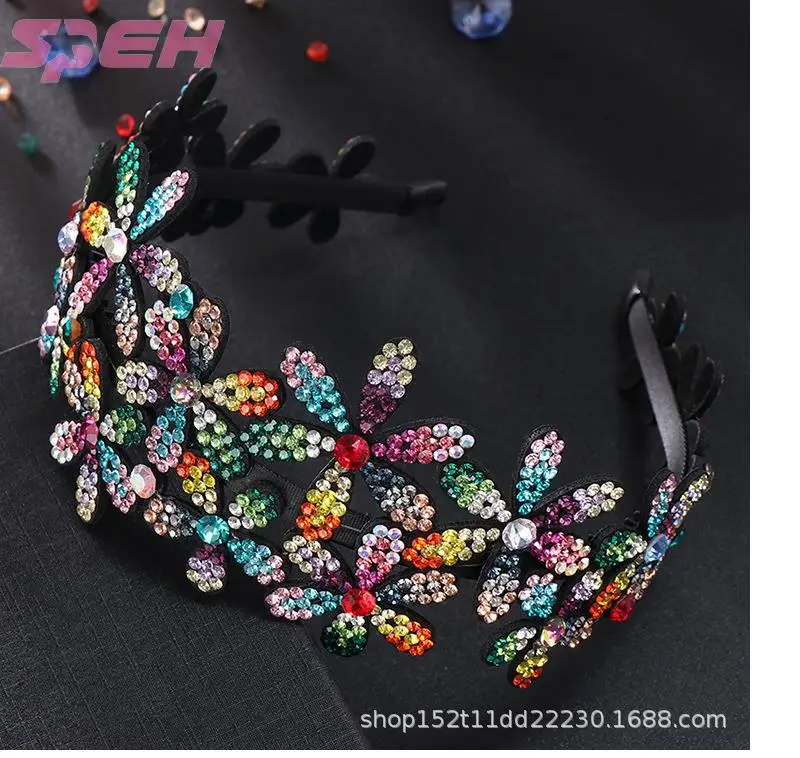 

Hairband women's rhinestone hair accessories Korea toothed wide-brimmed diamond headband sweet diamond crystal flower hairpin