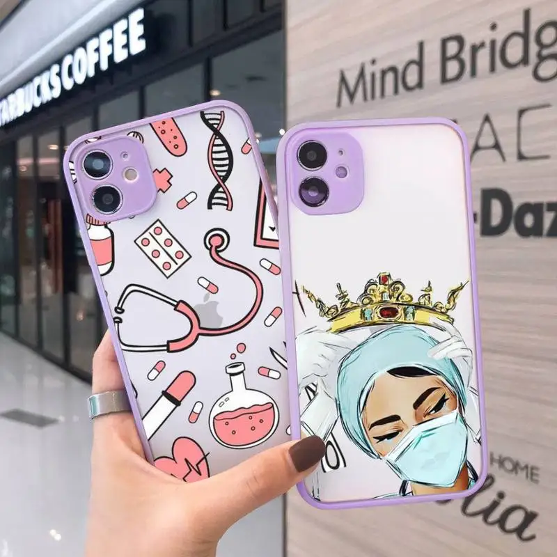 

Medicine Doctor Nurse Phone Cases Matte transparent For Purple iPhone 12 Mini 11 Pro XR XS Max 7 8 Plus X Back Cover
