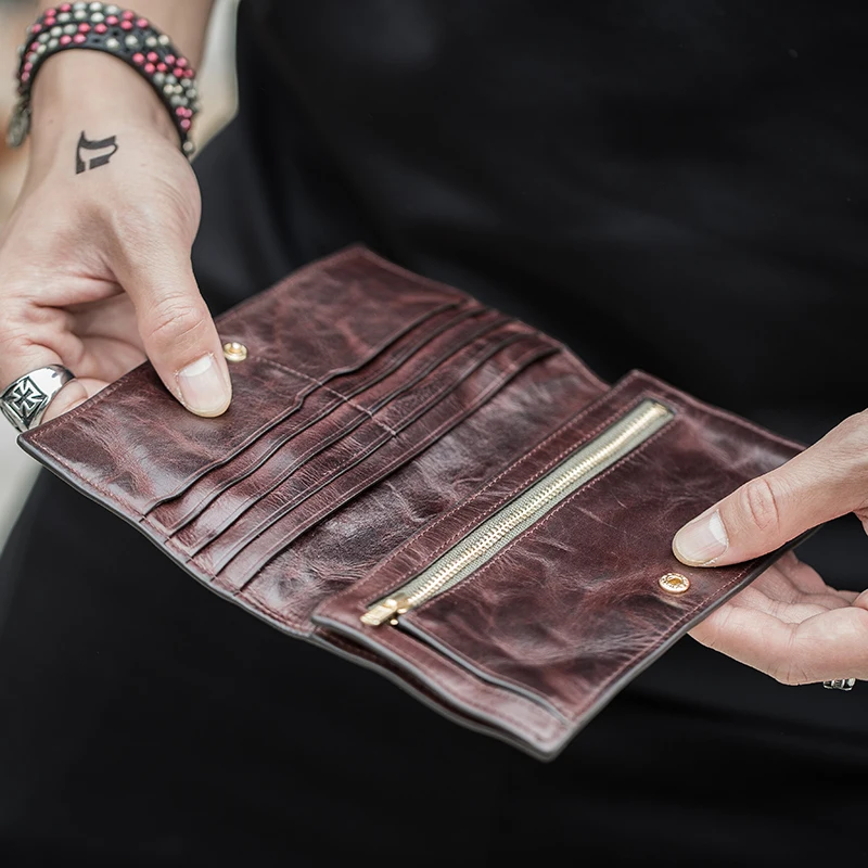 Винтажные модные тонкие мужские кошельки из натуральной воловьей кожи длинный