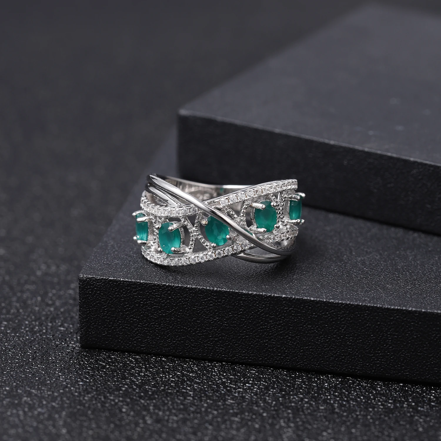 GEM'S балетное 925 пробы, серебряное кольцо с разрезом, кольцо на палец, натуральный зеленый агат, натуральный камень, кольца для женщин, хорошее ювелирное изделие