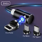 Магнитный кабель INIU со светодиодной подсветкой, кабель для быстрой зарядки, Type-C, мобильный телефон, Micro USB, магнитное зарядное устройство, шнур для iPhone 12, 11, 8, Huawei, Xiaomi, Samsung