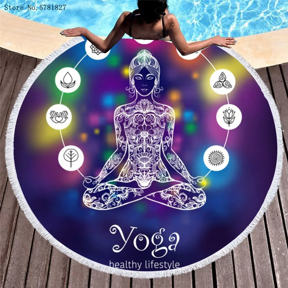 Круглое пляжное полотенце с бахромой Будды матовая ткань для йоги и плавания