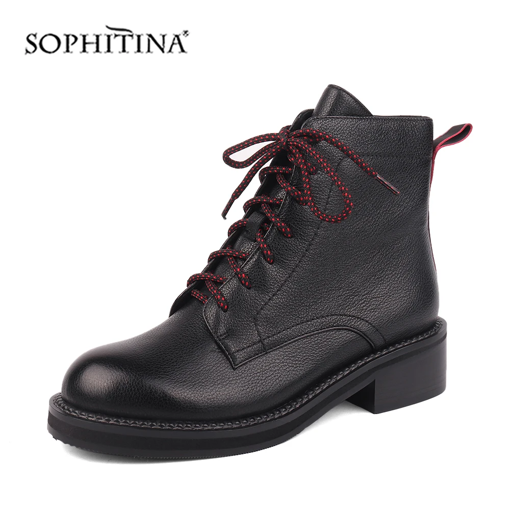 Harga SOPHITINA Baru Martin Boots Musim Dingin Padat Kualitas Tinggi Asli Kulit Asli Nyaman Square Heel Sepatu Wanita Sepatu Bot Sepatu Bot SC474