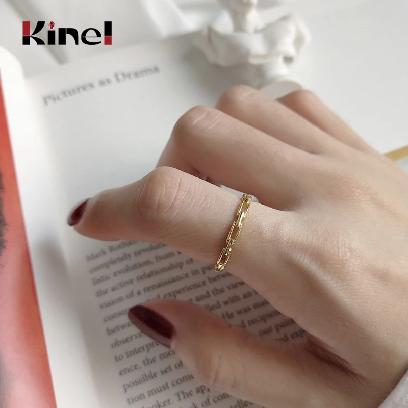 

Kinel 925 Sterling Silver Rectangle Buckle Rings Gold Fashion Square Buckles Creative Open Slim Rings For Women Gold jewelry