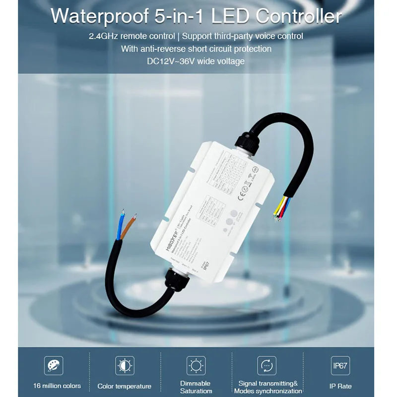 

LS2-WP 5 IN 1 smart led controller LS2 Waterproof DC12V~36V for single color /CCT/RGB/RGBW/RGB+CCT led strip light