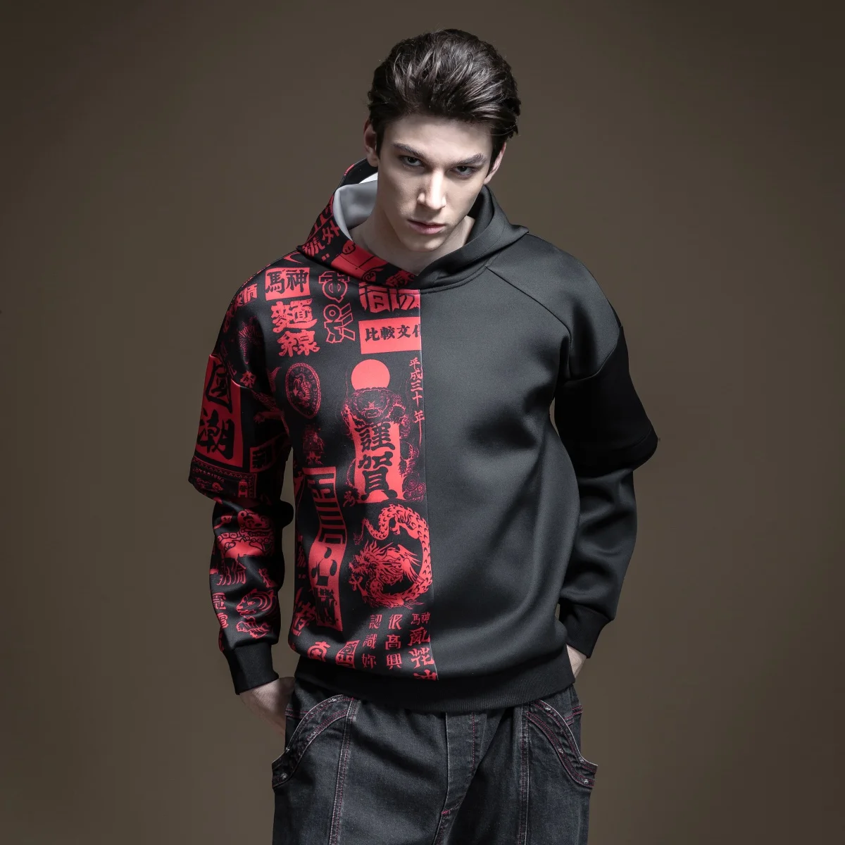 

Free shipping New male personality fashion casual autumn men's Chinese style printed hooded pullover sweatershirt B193509348