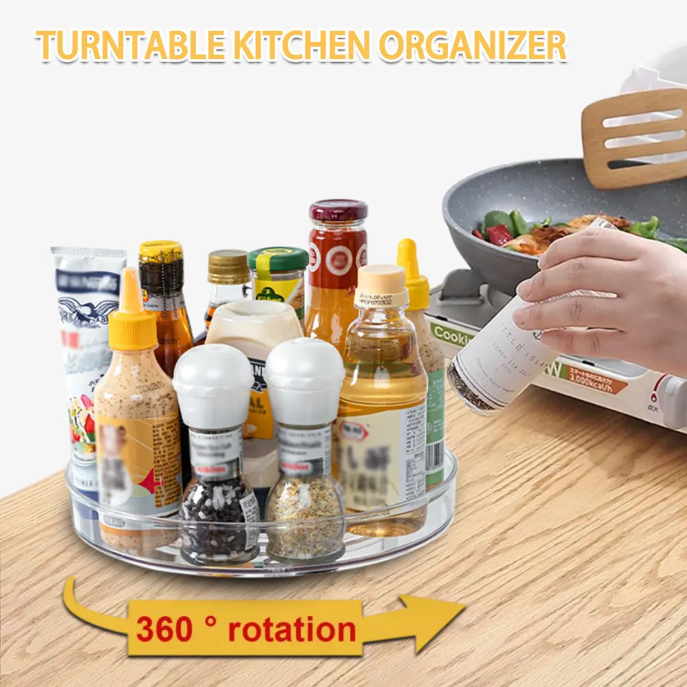 

Kitchen Countertop Condiment Storage Spice Rack 360 Rotation Cabinet Turntable Organizer Drink and Cosmetic Storage Tray Rack