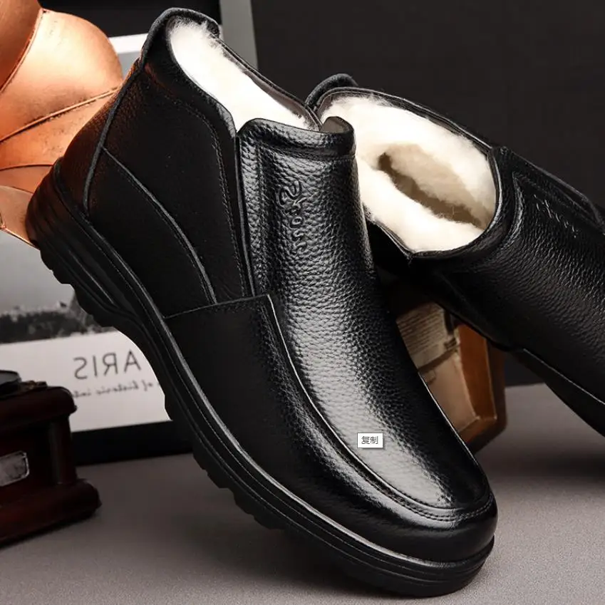 

Nieuwe Winter Echt Leer Mannen Laarzen Dikke Vacht Warm Enkellaarsjes Werken Man Schoeisel Waterdichte Snowboots Botas Hombre