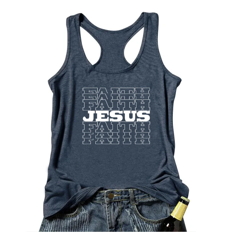 Майка женская летняя без рукавов для фитнеса с изображением веры Иисуса