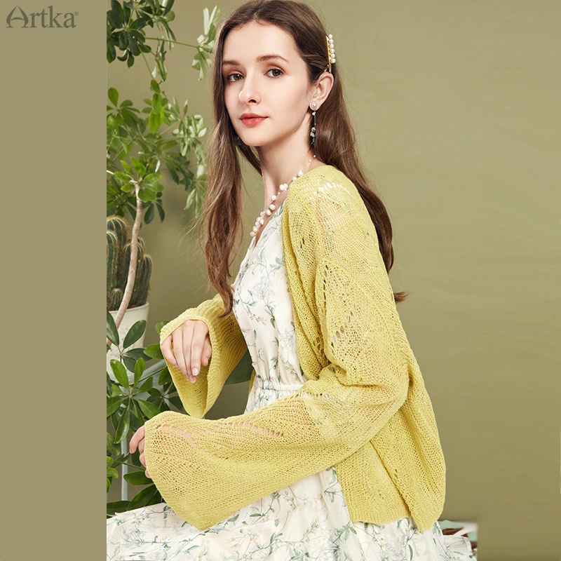 Женский трикотажный кардиган с V образным вырезом и длинным рукавом| |