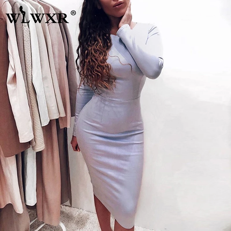WLWXR осень зима элегантный пикантный облегающий платье с длинными рукавами и