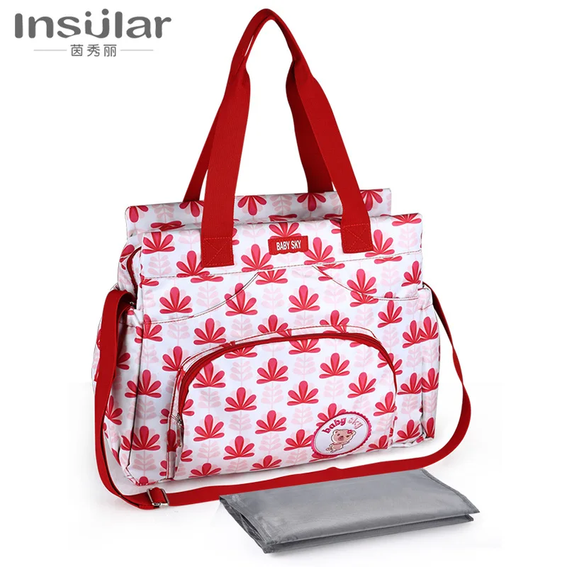 Большая сумка для подгузников INSULAR с красными цветами мессенджер тоут мам