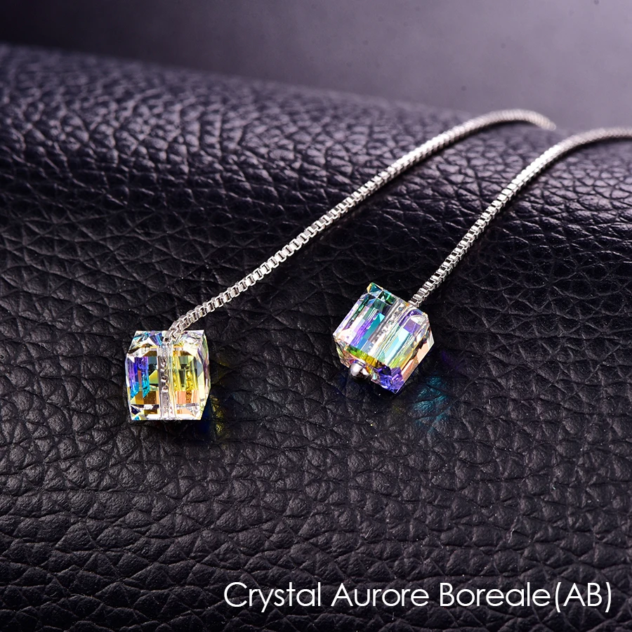 Кристаллы от Swarovski Квадратные бусины Висячие серьги для женщин модная Серебряная цепочка украшения для пирсинга комплет ювелирного украшения moonrocy подарок