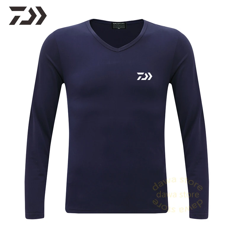T Shirt Long Sleeve Men Fishing Shirts Top V-neck Thick Warm Autumn Winter Casual Clothing Solid Bottoming |