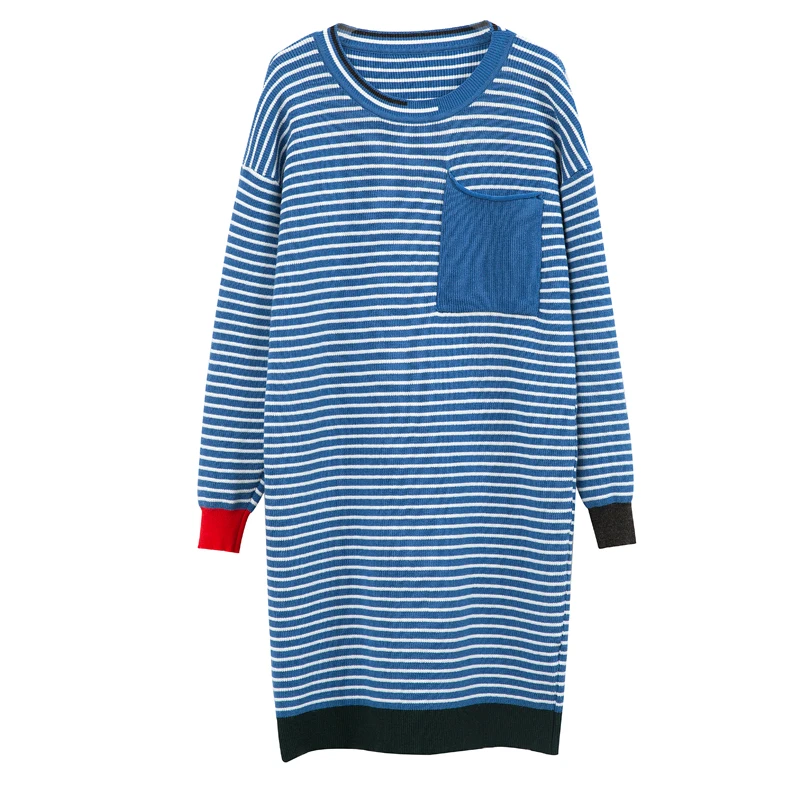 Новая женская одежда большого размера слегка толстый мм полосатый трикотажный