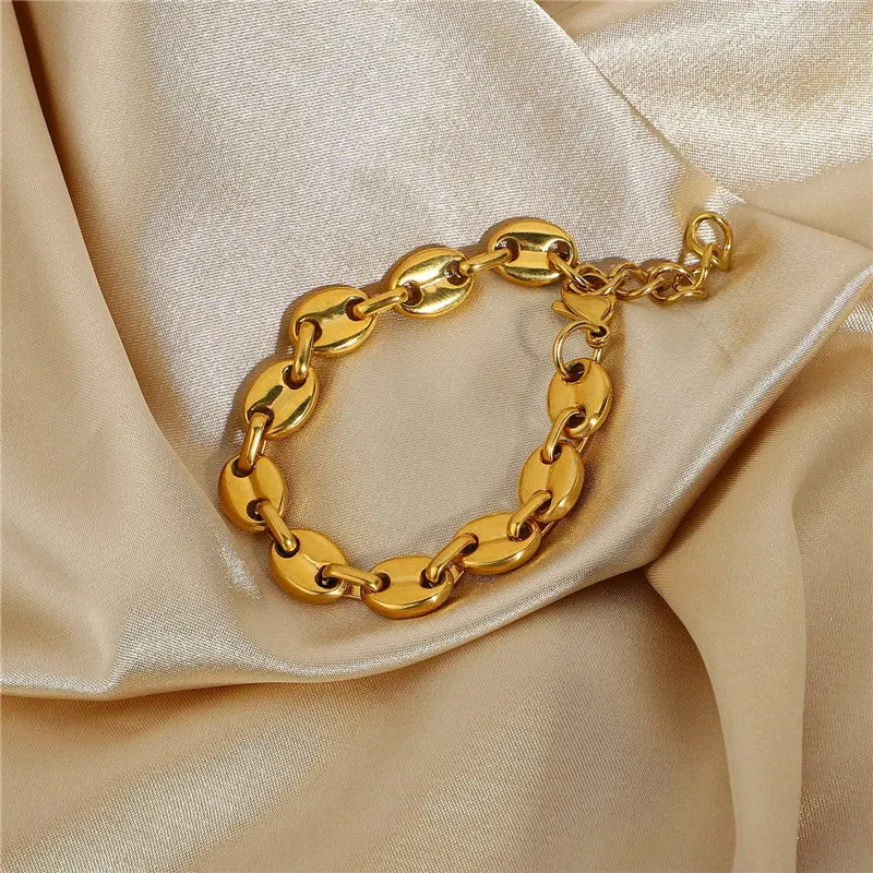

HelloLook Punk Thick Coffee Bean Bracelet 18K Gold Plated Titanium Pig Nose Bracelet Women Party Accessories High Quality