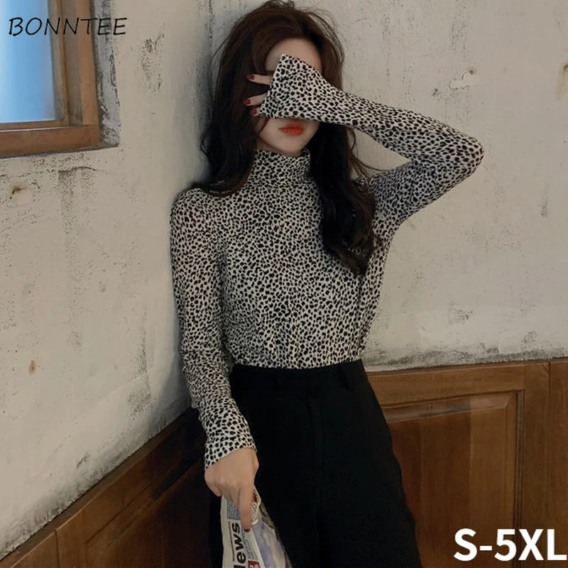 

Женская футболка с длинным рукавом, леопардовая водолазка, модный винтажный шикарный топ в Корейском стиле, новинка, подходящая ко всему по...