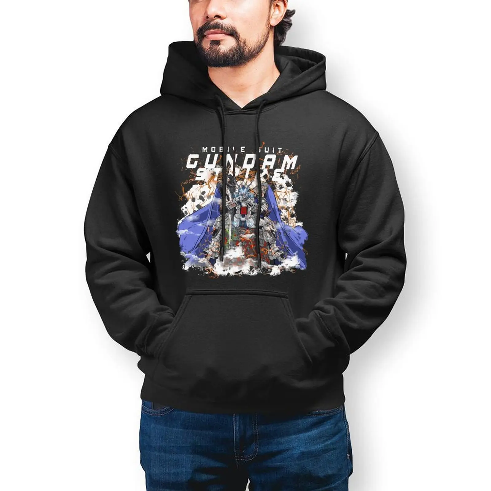 

Bandai Gundam GAT-X105 Strike On Battlefield Hoodies Anime Cotton Outdoor Pullover Hoodie Long Stylish Hoodie Mens