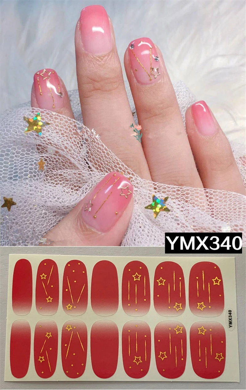 14 наконечников/лист Мраморная наклейка для дизайна ногтей в полоску полная