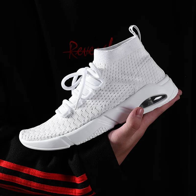 

2019 New High Top Men Casual Shoes Fly Weaving Men Sneakers Jogging Sock Shoes Comfort Run Arena Shoes Chaussure Sport Homme