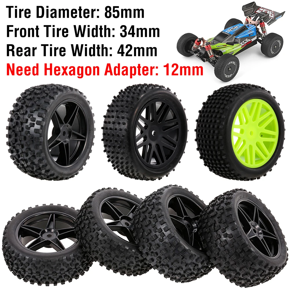 

Tires 4PCS Wheels & Tires 12mm Hex Hub Mount For Wltoys 144001 1/14 RC Car 1:10 Off Road Car HSP HPI Redcat RC4WD RC Buggy Cars