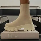 Женские кроссовки с вулканизированной подошвой, Повседневные вязаные короткие ботинки на толстой нескользящей подошве, сезон осень-зима, 2021