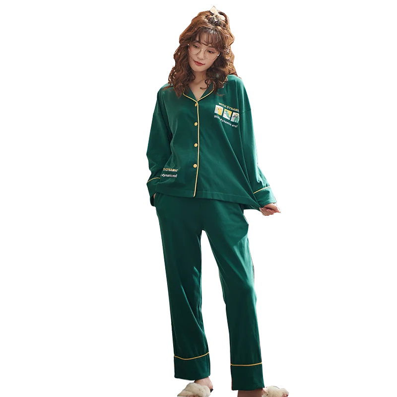 

BZEL Casual Cardigan Sleepwear Turn-down Pajamas Set Long Sleeve Long Pants Autumn Winter Nightwear Home Clothes For Women M-3XL