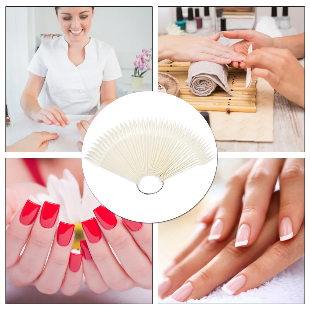 50pcs Nail Art False Tip Sticks Display Fan Manicure DIY Practise Tips Palette Transparent | Красота и здоровье