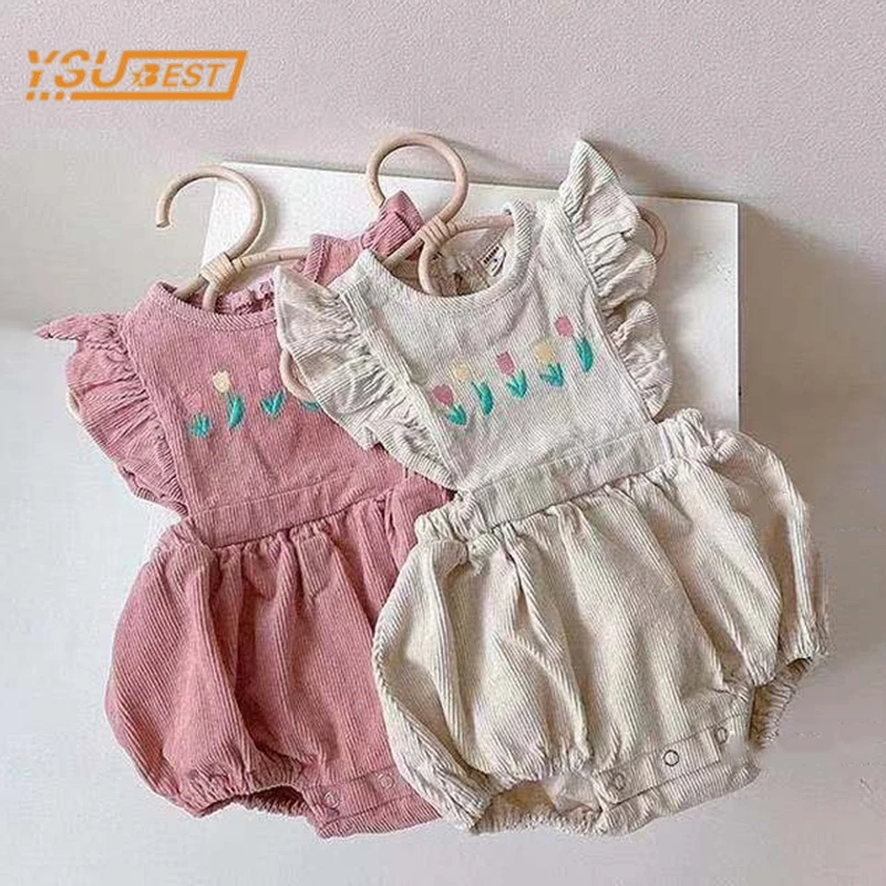 

Infant Baby Girls Sleeveless Embroider Rompers Newborn Baby Girls Children Jumpsuit Kids Baby Girls Corduroy Rompers