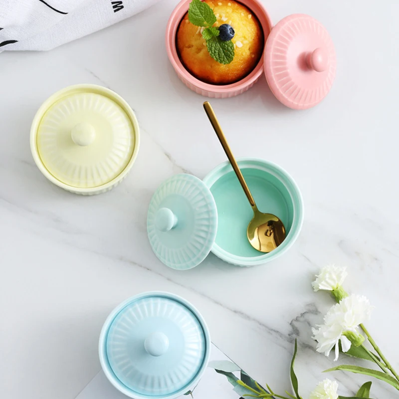 Керамическая миска с крышкой фарфоровая тушеная для торта пудинга форма выпечки