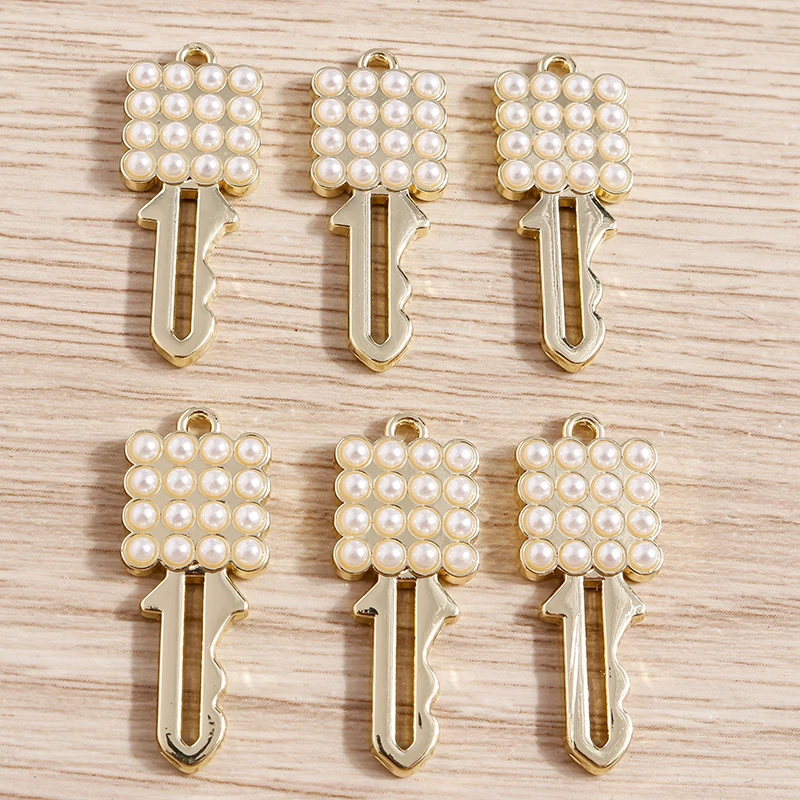 

5pcs 27*11mm Gold Color Pearl Key Charms Pendants for Jewelry Making Women Necklaces Earrings DIY Keychains Crafts Accessories