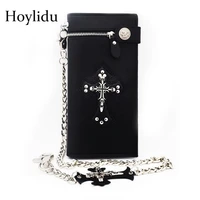 dark gothic punk long style wallet men fashion vintage skull cross leather luxury wallets with chain boy hasp credit card purse