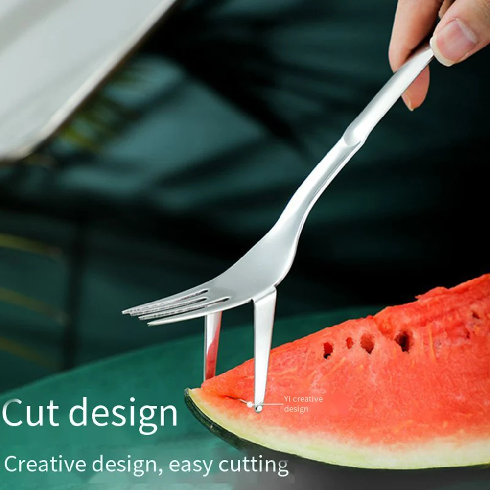

Stainless Steel Watermelon Fruit Cutting Fork Spoon Portable Tableware Fruit Melon Fork Slicer Cutter Kitchen Accessories