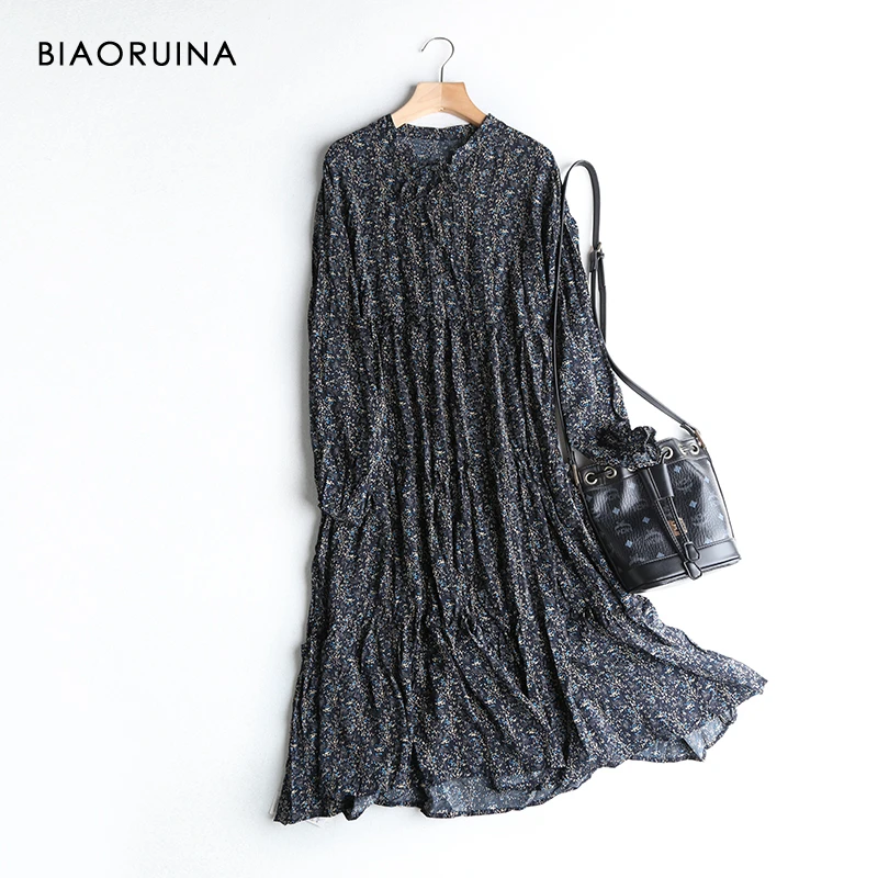 Платье BIAORUINA женское пляжное длинное повседневное из вискозы с цветочным принтом