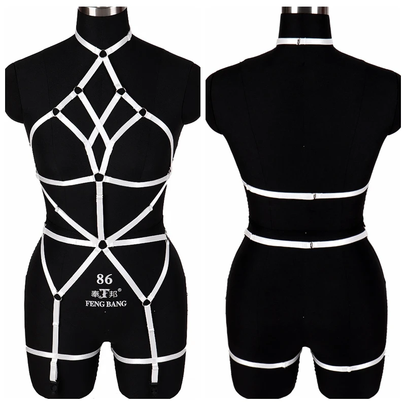 Sexy Body Harness Strappy White Tops Cage Waist Belt Garter Plus Size Set Hollow Out Punk Goth Clubs Lingerie Festival Wear | Женская