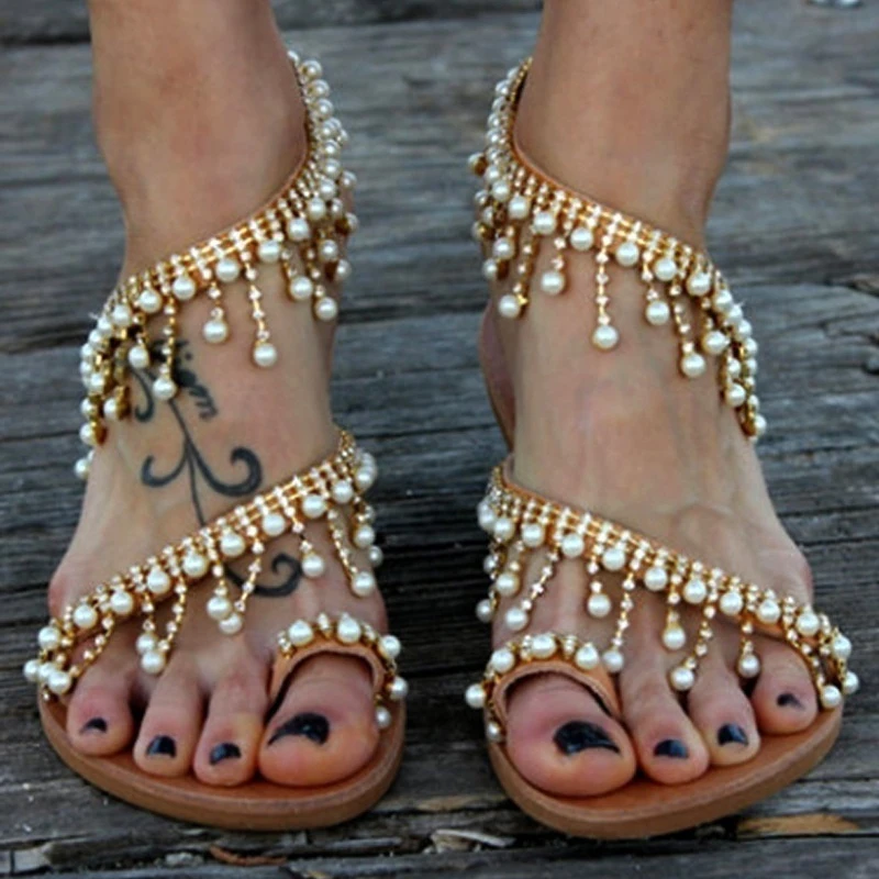 Women Sandals Bling Crystal Summer Shoes Woman Beach Flat Sandals Plus Size Flip Flop Ladies Soft Bottom Slippers Female 43