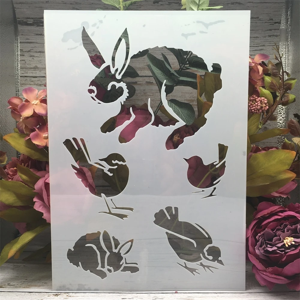 

A4 29cm Rabbit and Birds DIY Layering Stencils Wall Painting Scrapbook Coloring Embossing Album Decorative Template