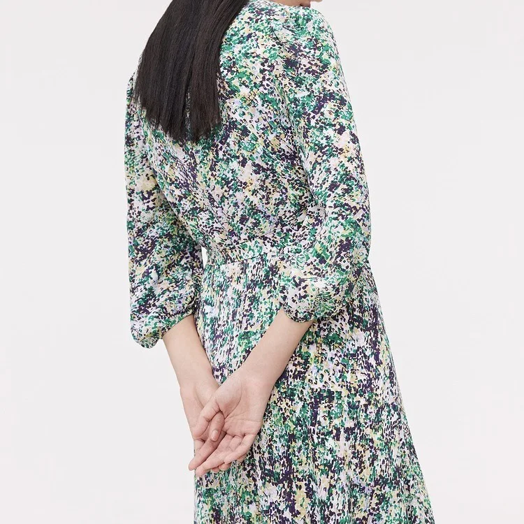 

Original Xiaohe icic21 spring and summer new women's dress crepe de Chine Kyoto printed 7 / 4 sleeve mulberry silk summer dress