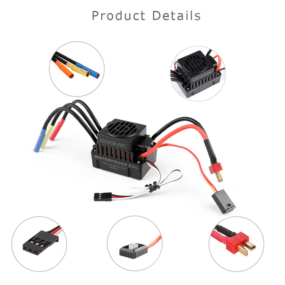 

GoolRC Waterproof 60A Brushless ESC Electric Speed Controller with 5.5V 3A BEC for 1:10 RC Car Vehicle Model Part