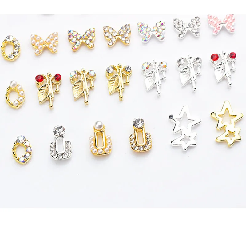 

NO.07 10pcs/Lot Retro Alloy 3D Nail Gems Rhinestones Different Shape Nail Jewelry Strass Stones Nail Charms Glitter Accessory
