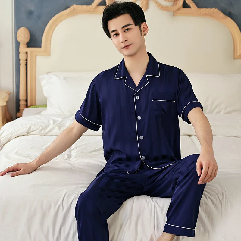 Summer Mens Stain Silk Pajama Set Pajamas For Men Sleepwear Modern Style Nightgown Home Male Soft Cozy Sleeping Clothing