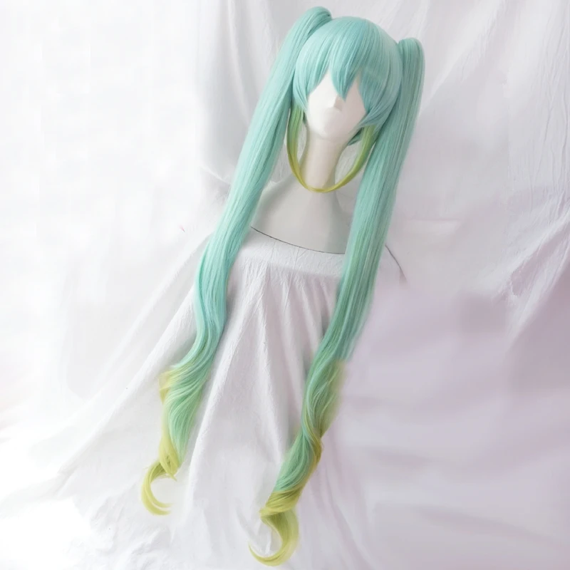 Miku гоночный косплей парик длинные прямые с завитками конский хвост