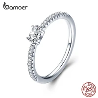 bamoer 925 sterling silver wedding ring for women clear cubic zircon engagement classic promise statement jewelry gift gxr524