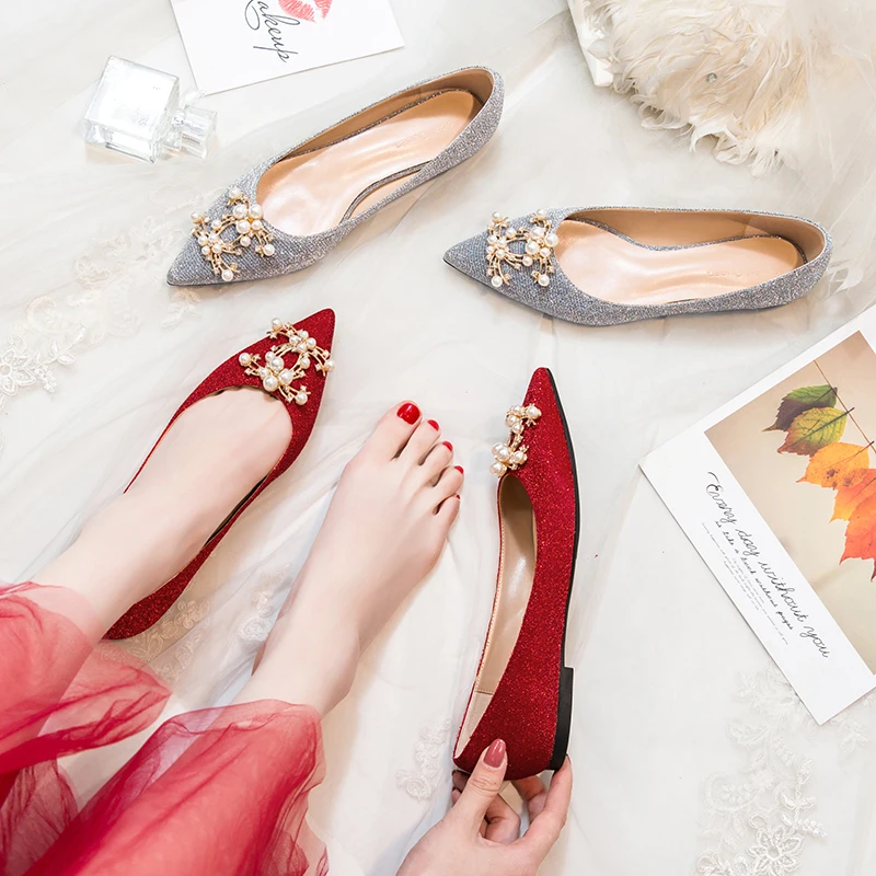 Женские свадебные туфли на плоской подошве новинка 2021 классические