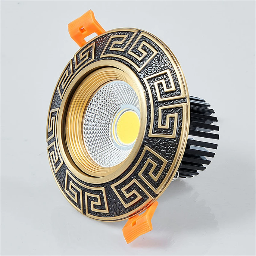 

Full copper Chinese led embedded ceiling lights bedroom living room study hole lamp three-color dimming decorative ceiling lamps