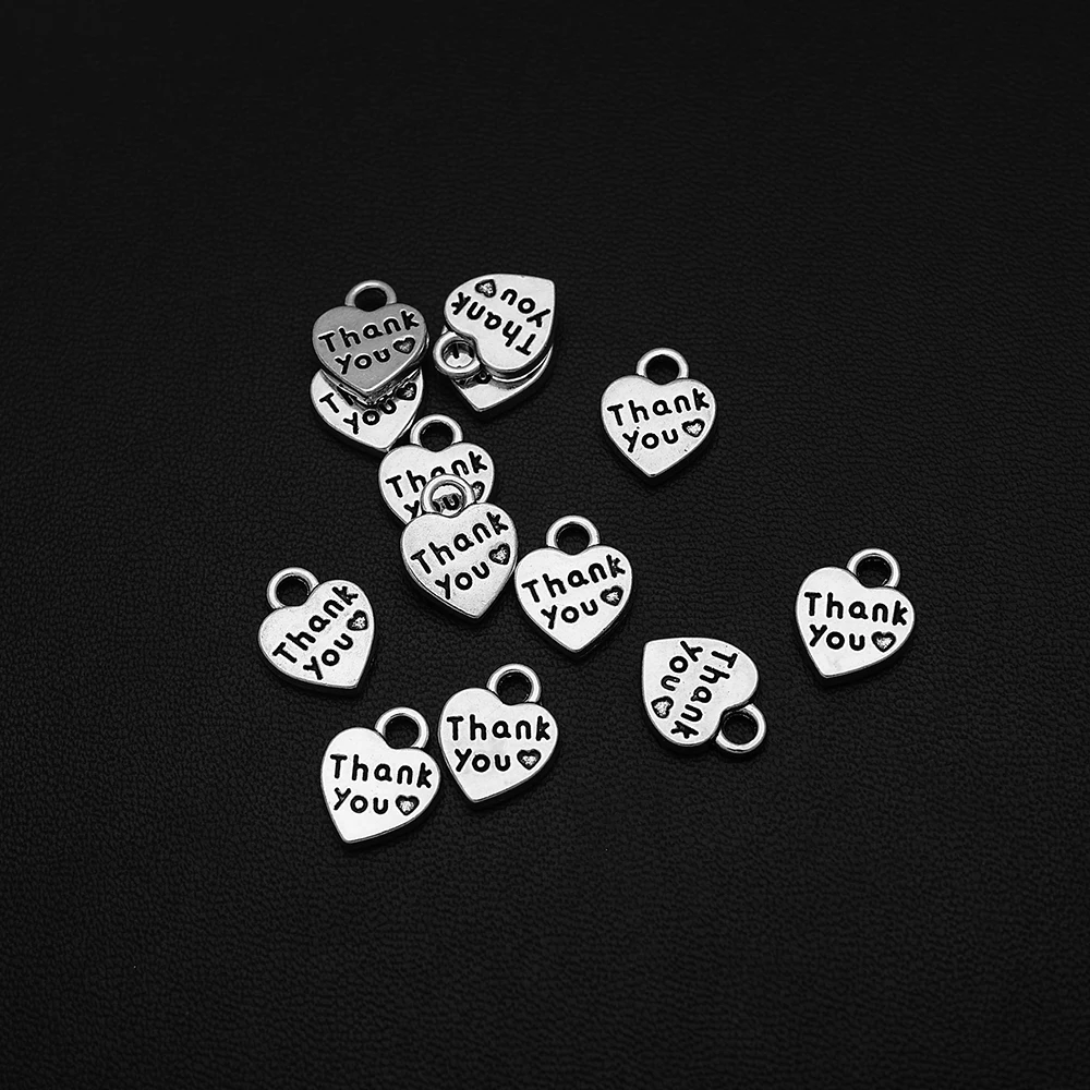 

20pcs/Lots 10x13mm Antique Silver Plated Mini Thank You Charms Heart Pendants For Diy Paired Earrings Designer Jewelery Supplies