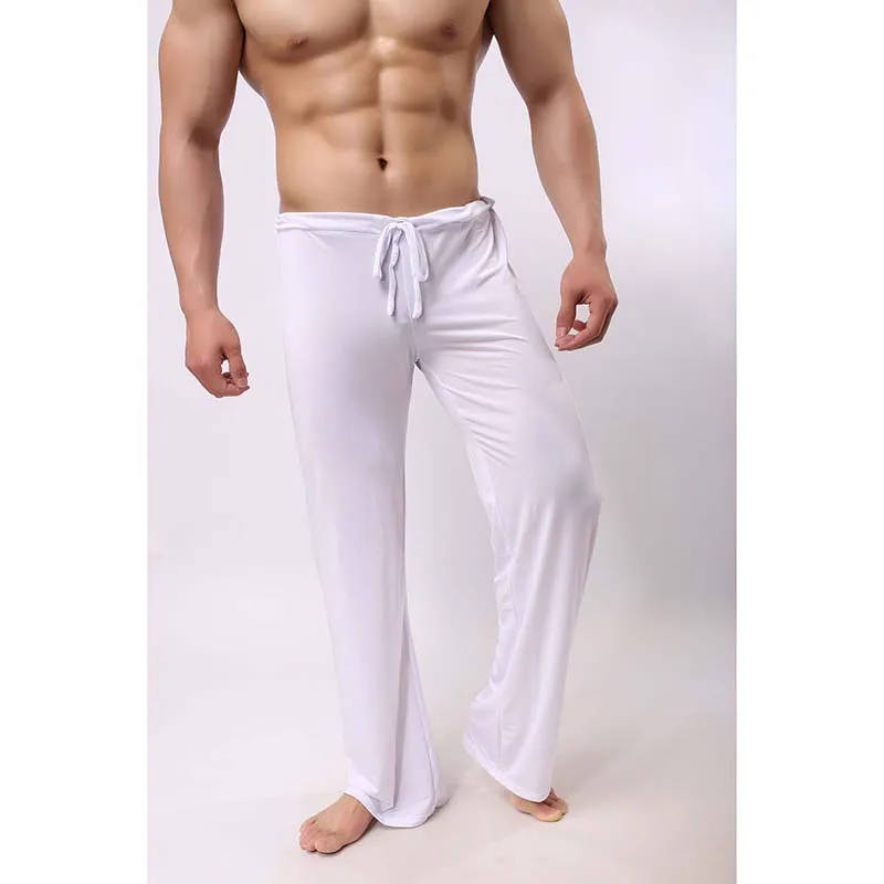 

Мужские домашние прямые брюки, свободные дышащие пижамные штаны большого размера, шелковистые удобные штаны для йоги, лед, прохлада этим ле...