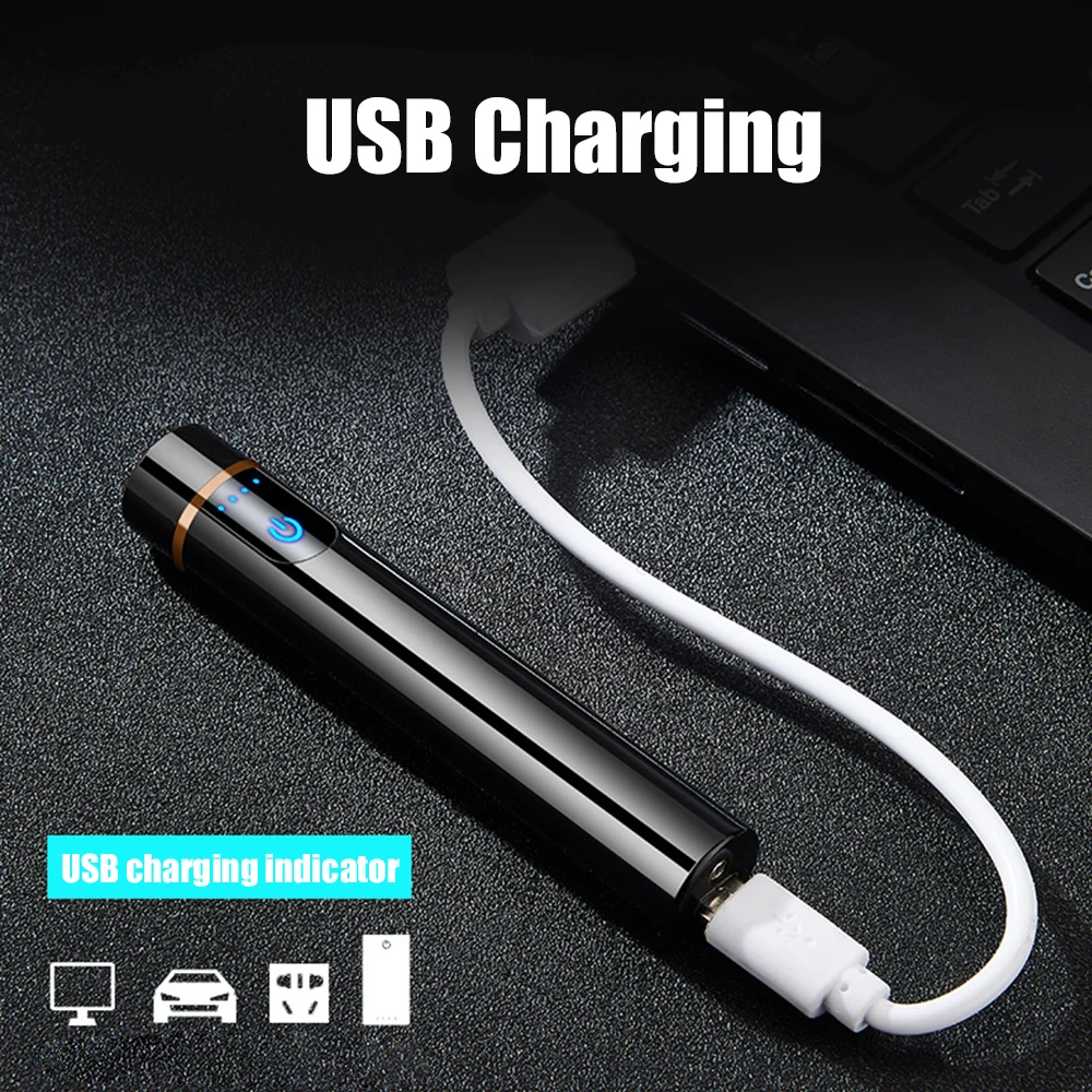 Зажигалка Мини сенсорный экран электрическая зажигалка для сигарет USB перезаряжаемая тонкая ветрозащитная металлическая зажигалка гаджеты дропшиппинг