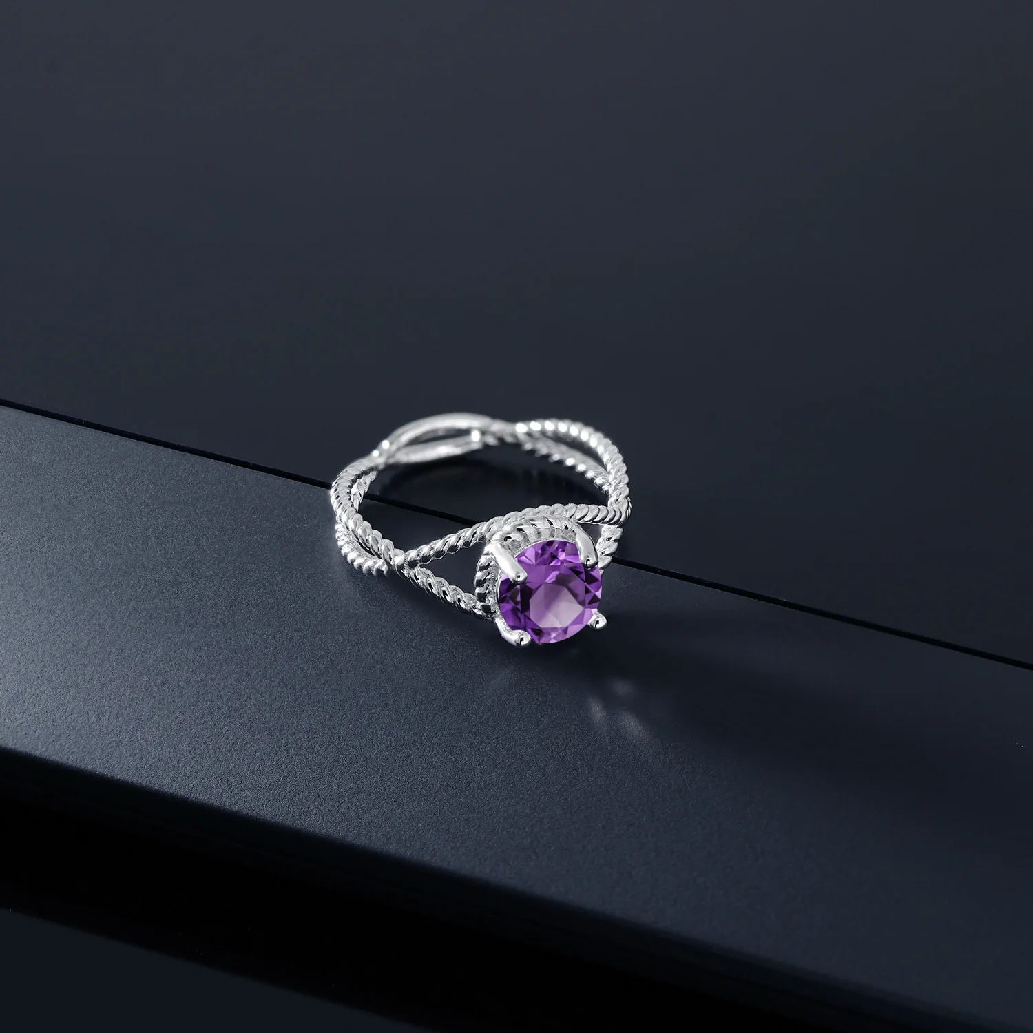 GemStoneKing 1 10 Ct круглое кольцо с натуральным фиолетовым аметистом и драгоценным