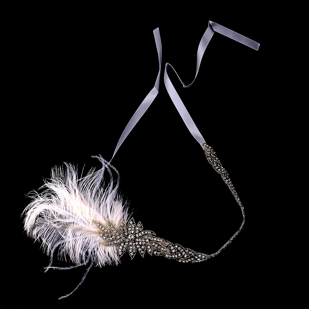 

Wedding Bridal Flapper Feather Diamante Rhinestone Headband Headpiece 1920s